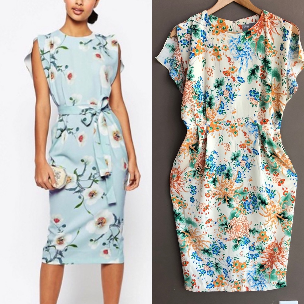 ASOS Split Cap Sleeve Floral Belted Midi Dress 8